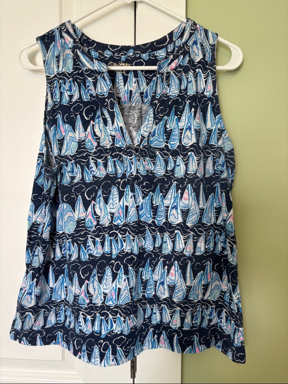 Lilly Pulitzer Elsa Navy Sailboat Print Sleeveless Tank Top